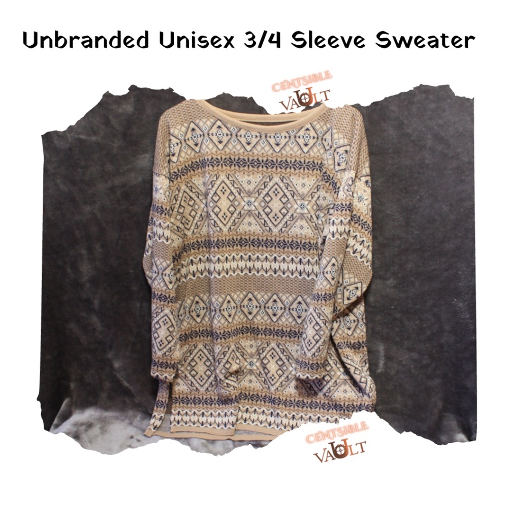Vintage Unisex 3/4 Sleeve Lightweight Sweater
